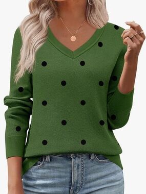V-Neck Green Polka Dot Sweater